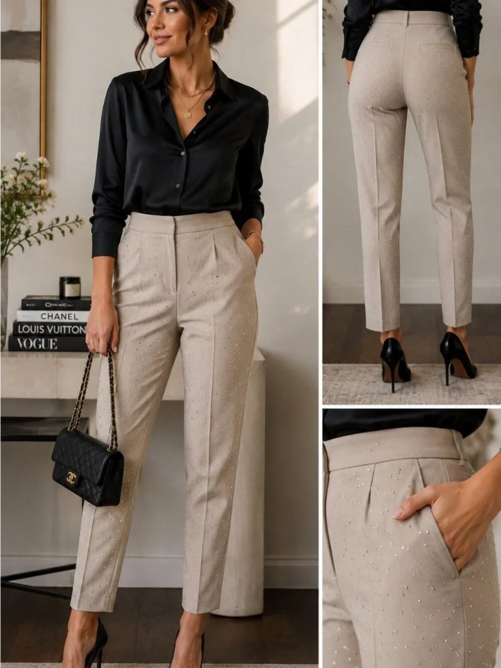 Zara Rhinestone Embellished Tailored Trousers XL